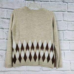 St. Michael Orlon Vintage Diamond Argyle Sweater Tan Brown Wool Men Size 12-14